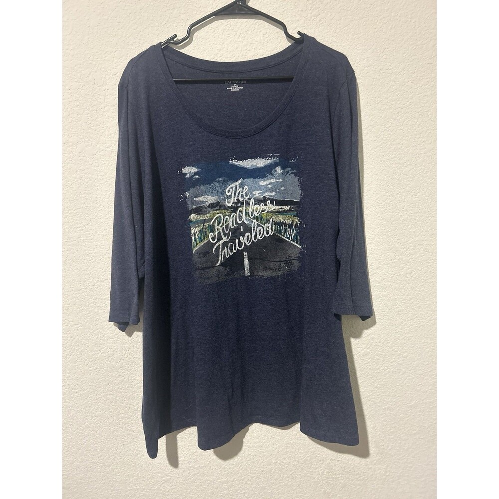 Catherines T Shirt Womens 2X Navy Blue Graphic Everyday Short Sleeve